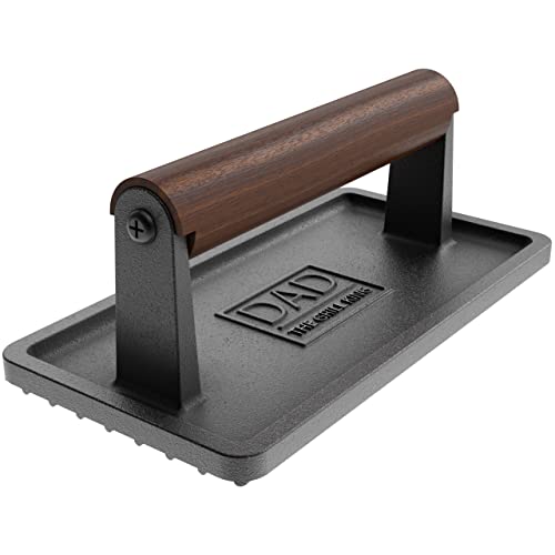 GALVANOX Soho Grilling Gift for Dad, BBQ Cast Iron Grill Press for Smash Burger, Hamburger, Meat, Bacon (2.6 lbs) Cooking Weight for Fathers Day/Christmas/Birthday “Dad The Grill King” (Gift Boxed)