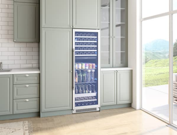 Zephyr 24'' Wine Fridge & Beverage Refrigerator Dual Zone Full Size - Wine Cooler Cellars Large Beer Cabinet Drink Chiller Freestanding with French Glass Door - 49 cans, 112x12oz & 59x750 ml bottles
