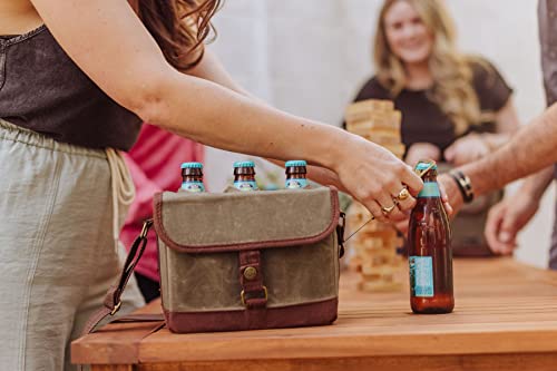 LEGACY - a Picnic Time Brand Caddy, Tote with Opener, 6-Pack Cooler, Gifts for Beer Lovers, (Khaki Green with Brown Accents)