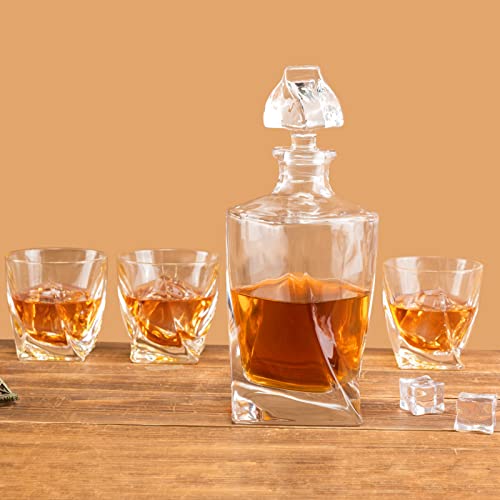 Whiskey Decanter Set With Glasses, Twisted Crystal Liquor Dispenser Set for Scotch Bourbon Whisky Alcohol In Gift Box for Men Dad Boyfriend Brother Husband for Anniversary. 5-Piece