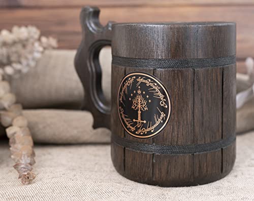 Tree Of Gondor Mug One Ring Gift. Lord Rings Wooden Beer Stein. Fathers Day Gifts. Anniversary Gift for Husband. Birthday Gifts For Him. Wooden Beer Mug Beer Tankard 17oz