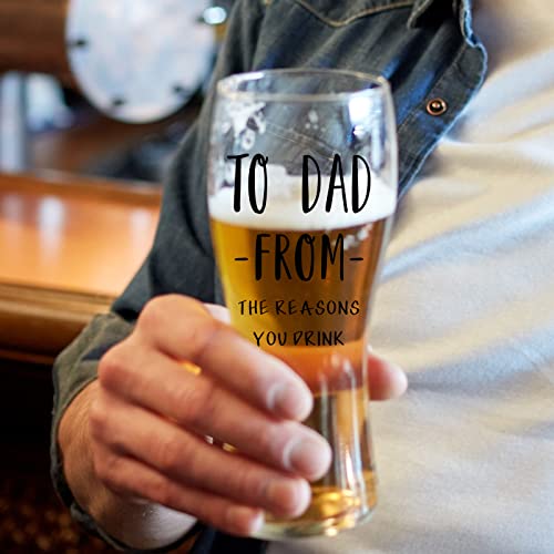 Funny Dad Birthday Gift from Daughter Son Kids,Gag Father's Day Present Ideas for Dad,New Dad,Papa,Stepdad,To Dad From the Reasons 16oz Beer Glass