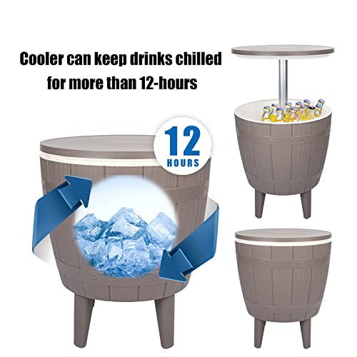Vipush Outdoor Cooler Table, Adjustable Patio Table with Cooler, Outdoor Cool Bar Table Pool Deck Patio Furniture for Party, Beer, Wine, Beverage Cooler, Garden Decor