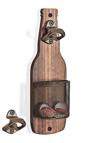 SODUKU Vintage Wooden Wall Mounted Bottle Opener with Cap Catcher for Beer Lovers