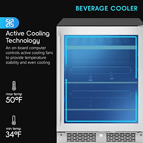 Zephyr 24" Wine Fridge & Beverage Refrigerator Single Zone Under Counter - Mini Wine Cooler Cellars Small Beer Fridge Cabinet Drink Chiller Freestanding with French Glass Door - 7 bottles, 112 cans