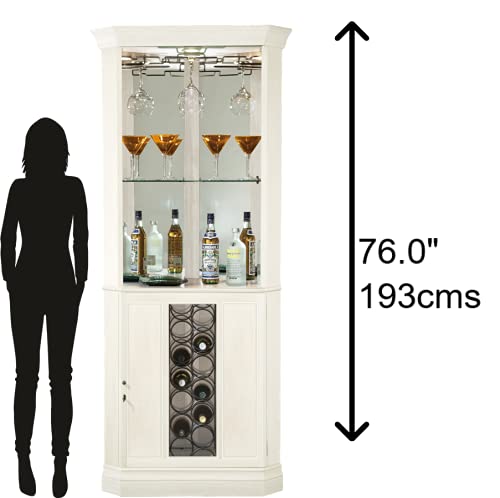 Howard Miller Piedmont V Wine & Bar Cabinet 690-046 – Aged Linen Finish, Home Liquor Storage, Hanging Stemware Rack, 13-Bottle Wine Rack, Touch-Lite Switch, Locking Door