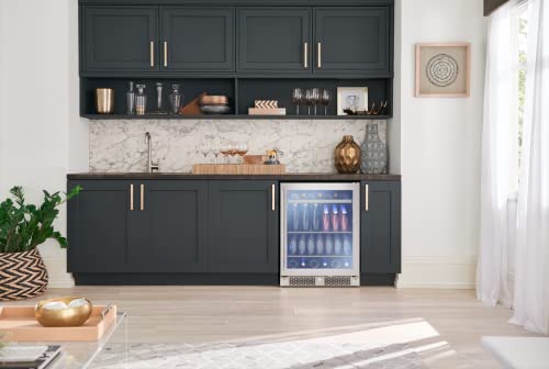 Zephyr 24" Wine Fridge & Beverage Refrigerator Single Zone Under Counter - Mini Wine Cooler Cellars Small Beer Fridge Cabinet Drink Chiller Freestanding with French Glass Door - 7 bottles, 112 cans
