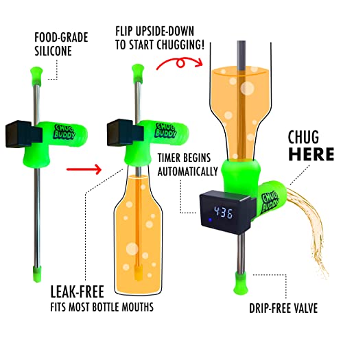 Chug Buddy Beer Snorkel with TIMER, Beer Bong, Shotgun Tool, Drinking Funnel Bottle Chugger, Speed Snorkel, Beverage Snorkel with Premium Stainless Steel Tube Funnel