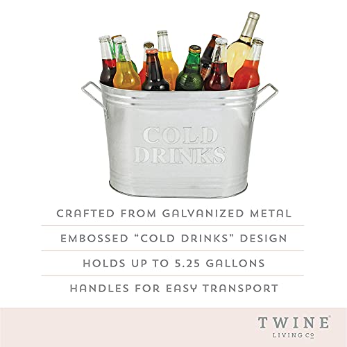 Twine Insulated Drink Beverage Tub - Galvanized Metal Bucket Cooler for Beer & Wine Perfect for Home Parties Holds 5.35 Gallons