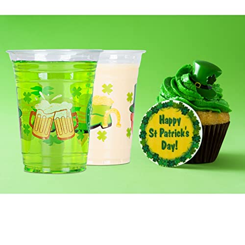 16 oz St Patrick’s Day Plastic Cups, Happy St Patrick’s Day Disposable Clear Plastic Cups Party Decoration, Lucky Shamrock Party Supply Drinkware for Beer/Beverage/Ice Cream/Juice/Snacks, 30 Count