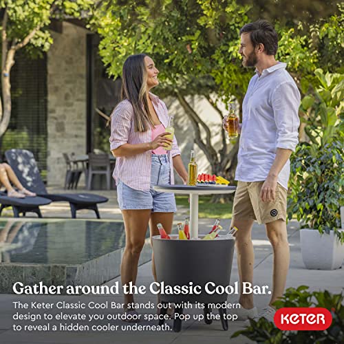 Keter Modern Cool Bar Outdoor Patio Furniture and Hot Tub Side Table with 7.5 Gallon Beer and Wine Cooler, Grey