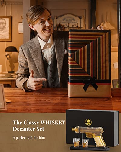 Father's Day Gifts for Men Dad, Kollea 15.2 Oz Whiskey Decanter Set with 2 Glasses, Unique Anniversary Birthday Gift Ideas for Him Husband Grandpa, Cool Military Tequila Liquor Dispenser for Home Bar