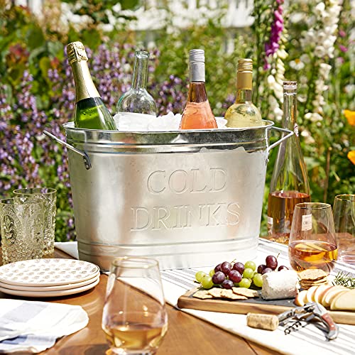 Twine Insulated Drink Beverage Tub - Galvanized Metal Bucket Cooler for Beer & Wine Perfect for Home Parties Holds 5.35 Gallons