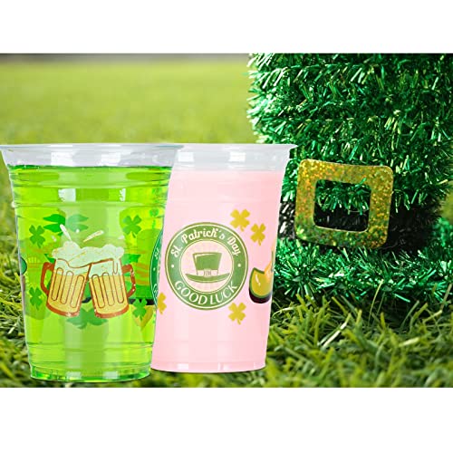 16 oz St Patrick’s Day Plastic Cups, Happy St Patrick’s Day Disposable Clear Plastic Cups Party Decoration, Lucky Shamrock Party Supply Drinkware for Beer/Beverage/Ice Cream/Juice/Snacks, 30 Count