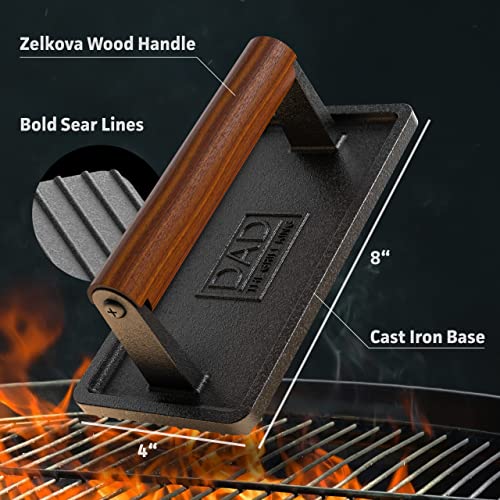 GALVANOX Soho Grilling Gift for Dad, BBQ Cast Iron Grill Press for Smash Burger, Hamburger, Meat, Bacon (2.6 lbs) Cooking Weight for Fathers Day/Christmas/Birthday “Dad The Grill King” (Gift Boxed)