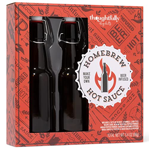Thoughtfully Gourmet, Make Your Own Beer Infused Hot Sauce DIY Gift Set, Includes 3 Glass Bottles, Recipe Book, Gloves, 2 Funnels, Peppers, Spices and Seasonings (Contains NO Alcohol)