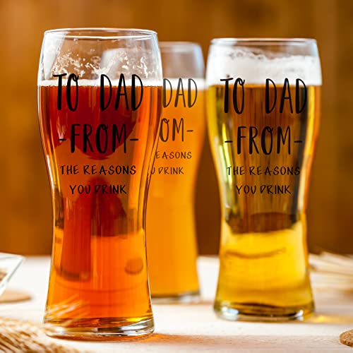 Funny Dad Birthday Gift from Daughter Son Kids,Gag Father's Day Present Ideas for Dad,New Dad,Papa,Stepdad,To Dad From the Reasons 16oz Beer Glass