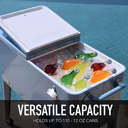 Permasteel 80-Qt Classic Outdoor Patio Cooler for Outside Outdoor Beverage Cooler Bar Cart, Rolling Cooler with Wheels & Handles, Retro Design, Blue