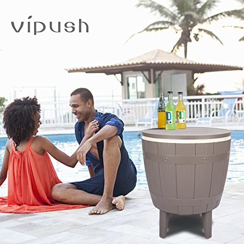 Vipush Outdoor Cooler Table, Adjustable Patio Table with Cooler, Outdoor Cool Bar Table Pool Deck Patio Furniture for Party, Beer, Wine, Beverage Cooler, Garden Decor