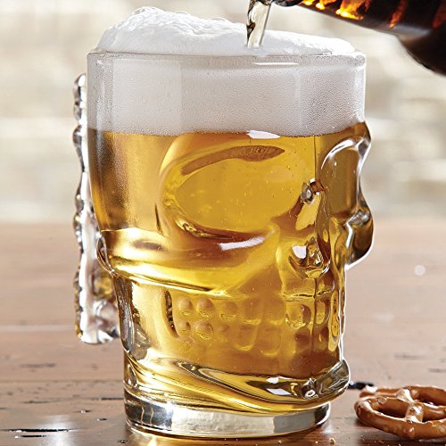 Circleware Skull Face Beer Mug Drinking Glasses with Handle, Set of 2, Heavy Base Funny Entertainment Glassware for Water, Juice and Halloween Decorations Beverage Gifts, 17.6 oz.