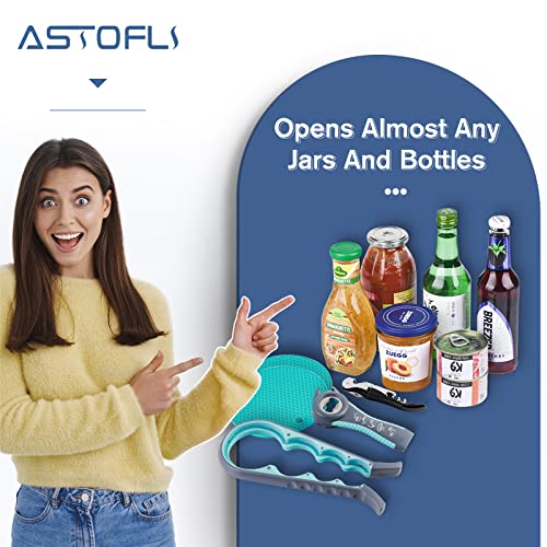 Astofli 5 Pack Bottle Opener Jar Opener For Weak Hands, Arthritic Hands With 2 Pcs Silicone Rubber Jar Opener Gripper Pad, Multi Wine Key Beer Bottle Opener Can Opener Waiter Corkscrew Set