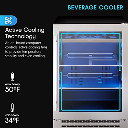 Zephyr Presrv 24" Wine Fridge & Beverage Refrigerator Single Zone Under Counter - Mini Wine Cooler Cellars Small Beer Fridge Cabinet Drink Chiller Freestanding Wine Beverage Cooler,13 Bottles, 84 Cans