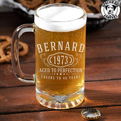 Personalized Etched 16oz Glass Beer Mug Stein - Custom Engraved Christmas Gifts for Men, Dad Drinking Birthday Glasses, Gifts for Him, Bernard
