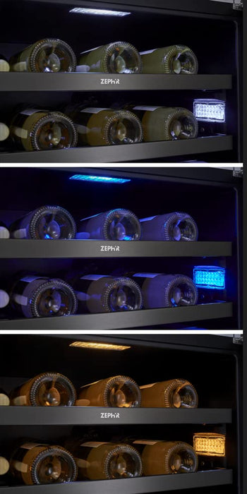 Zephyr Presrv 24" Wine Fridge Dual Zone Under Counter - Countertop Mini Wine Cooler Cellars Small Cabinet Wine Refrigerator Home Bar Chiller Freestanding with French Glass Door Black, 45 Bottles 750ml