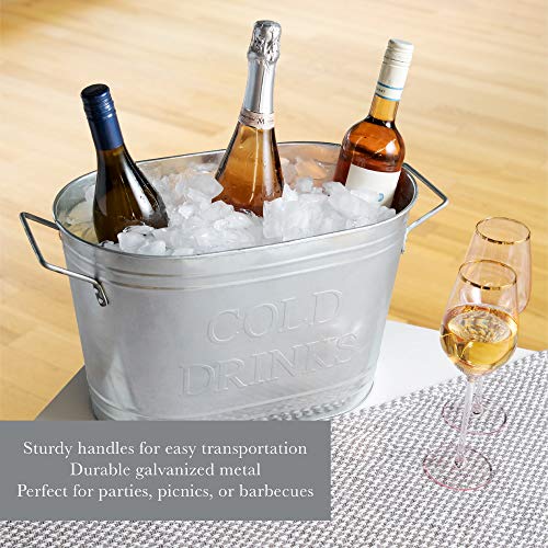 Twine Insulated Drink Beverage Tub - Galvanized Metal Bucket Cooler for Beer & Wine Perfect for Home Parties Holds 5.35 Gallons