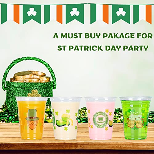 16 oz St Patrick’s Day Plastic Cups, Happy St Patrick’s Day Disposable Clear Plastic Cups Party Decoration, Lucky Shamrock Party Supply Drinkware for Beer/Beverage/Ice Cream/Juice/Snacks, 30 Count