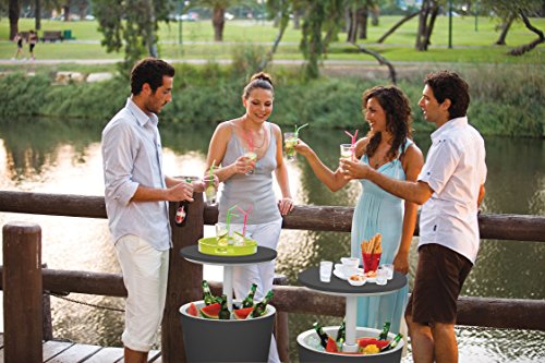 Keter Modern Cool Bar Outdoor Patio Furniture and Hot Tub Side Table with 7.5 Gallon Beer and Wine Cooler, Grey