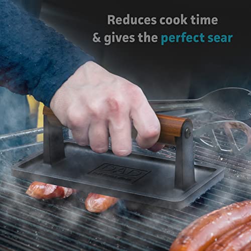 GALVANOX Soho Grilling Gift for Dad, BBQ Cast Iron Grill Press for Smash Burger, Hamburger, Meat, Bacon (2.6 lbs) Cooking Weight for Fathers Day/Christmas/Birthday “Dad The Grill King” (Gift Boxed)