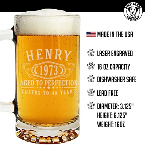Personalized Etched 16oz Glass Beer Mug Stein - Custom Engraved Christmas Gifts for Men, Dad Drinking Birthday Glasses, Gifts for Him, Bernard