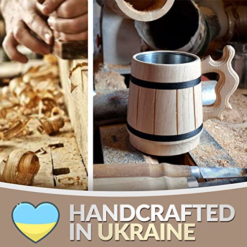 MyFancyCraft Wood Beer Mug with Box Stainless Steel Cup Men Souvenir Handmade Retro Brown