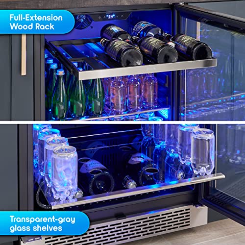 Zephyr Presrv 24" Wine Fridge & Beverage Refrigerator Single Zone Under Counter - Mini Wine Cooler Cellars Small Beer Fridge Cabinet Drink Chiller Freestanding Wine Beverage Cooler,13 Bottles, 84 Cans