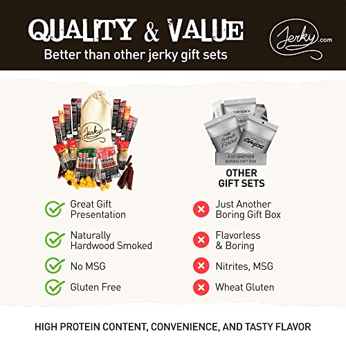 Jerky Gift Basket for Men & Women - 26pc Jerky Variety Pack of Beef, Pork, Turkey & Ham Snack Sticks - Meat and Cheese Gift Set - High Protein Snacks for Adults, Unique Gift Idea for Any Occasion