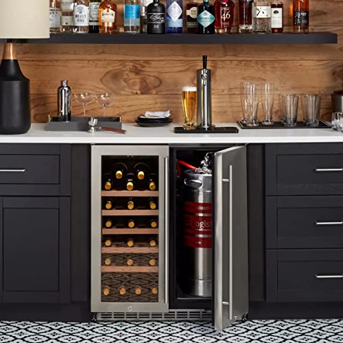 HCK Wine Cooler Fridge and Kegerator 2in1 Outdoor Refrigerator,Cellar Freestanding Refrigerator and keg fridge with tap with Digital Touch Display & Stainless Steel & Triple-Layer Tempered Glass Door