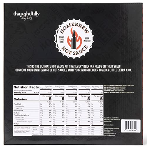 Thoughtfully Gourmet, Make Your Own Beer Infused Hot Sauce DIY Gift Set, Includes 3 Glass Bottles, Recipe Book, Gloves, 2 Funnels, Peppers, Spices and Seasonings (Contains NO Alcohol)