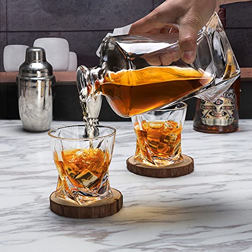 Whiskey Decanter Set With Glasses, Twisted Crystal Liquor Dispenser Set for Scotch Bourbon Whisky Alcohol In Gift Box for Men Dad Boyfriend Brother Husband for Anniversary. 5-Piece