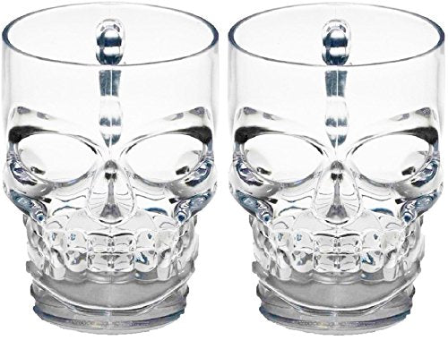 Circleware Skull Face Beer Mug Drinking Glasses with Handle, Set of 2, Heavy Base Funny Entertainment Glassware for Water, Juice and Halloween Decorations Beverage Gifts, 17.6 oz.