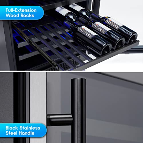 Zephyr Presrv 24" Wine Fridge Dual Zone Under Counter - Countertop Mini Wine Cooler Cellars Small Cabinet Wine Refrigerator Home Bar Chiller Freestanding with French Glass Door Black, 45 Bottles 750ml