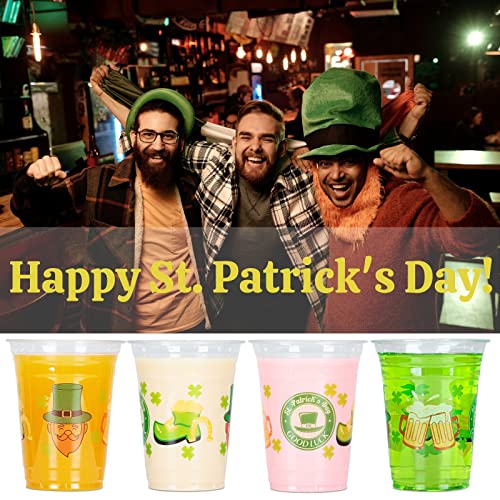16 oz St Patrick’s Day Plastic Cups, Happy St Patrick’s Day Disposable Clear Plastic Cups Party Decoration, Lucky Shamrock Party Supply Drinkware for Beer/Beverage/Ice Cream/Juice/Snacks, 30 Count