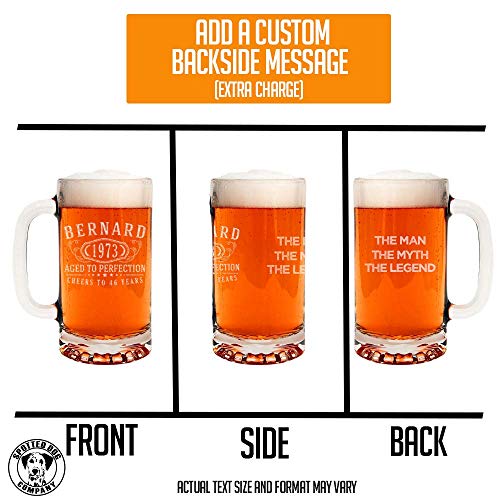 Personalized Etched 16oz Glass Beer Mug Stein - Custom Engraved Christmas Gifts for Men, Dad Drinking Birthday Glasses, Gifts for Him, Bernard
