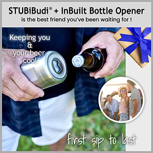 STUBiBudi Beer Can Cooler 12 oz Beer Bottle Insulator Beer Bottle Opener, 3 in 1 Universal Can Cozy Insulated Can Cooler Beer Cooler 4 in 1 Can Holder Beer Gifts Men Beer Opener (Navy)