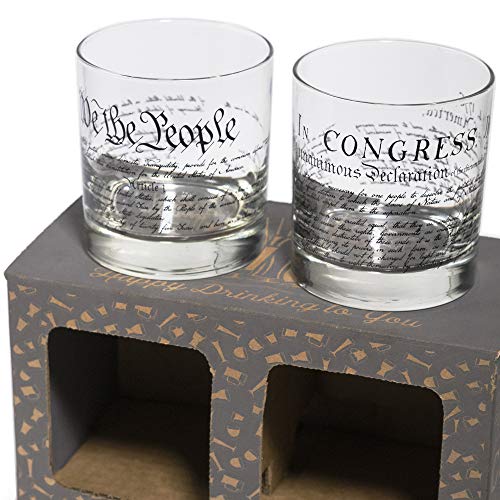 Lucky Shot - Constitution and Declaration of the Independence Wine Glass | United States Constitution and We The People | Old Fashioned Rocks Glasses | Whiskey Gifts | Gift for Men - Set of 2 (11 oz)