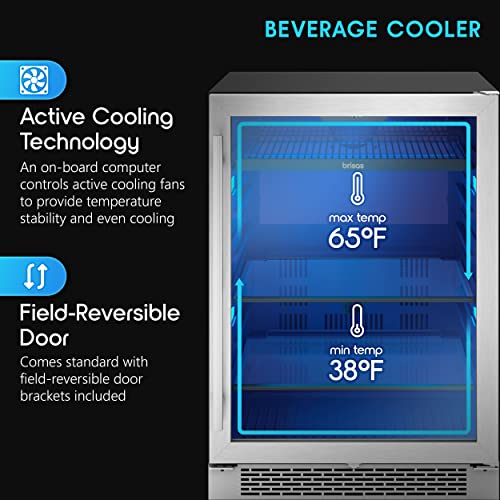 Zephyr Brisas 24 Inch Brisas Single Zone Beverage Cooler Deluxe features,Active Cooling Technology for even cooling and Vibration Dampening System in your Brisas cooler
