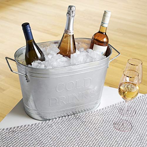 Twine Insulated Drink Beverage Tub - Galvanized Metal Bucket Cooler for Beer & Wine Perfect for Home Parties Holds 5.35 Gallons