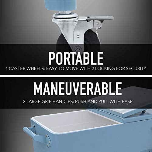 Permasteel 80-Qt Classic Outdoor Patio Cooler for Outside Outdoor Beverage Cooler Bar Cart, Rolling Cooler with Wheels & Handles, Retro Design, Blue