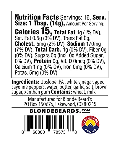 Blonde Beard's IPA Buffalo Sauce - (Medium / Hot) - Made With Upslope India Pale Ale - Great On Chicken Wings - Hot & Hoppy - Craft Beer, Cayenne Pepper, Garlic, Butter - All Natural (8 fl oz)