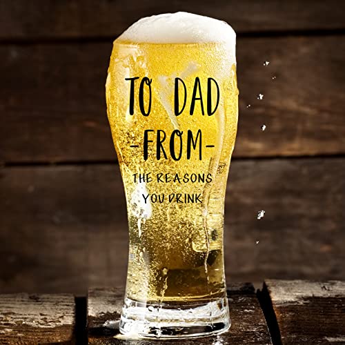 Funny Dad Birthday Gift from Daughter Son Kids,Gag Father's Day Present Ideas for Dad,New Dad,Papa,Stepdad,To Dad From the Reasons 16oz Beer Glass